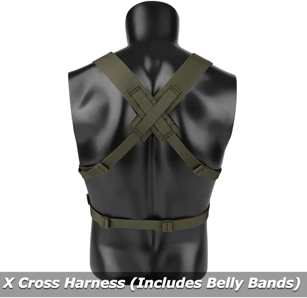KRYDEX Tactical Chest Rig with Triple 5.56/7.62 Mag Pouch Insert 9mm Mag Pouches and X Harness