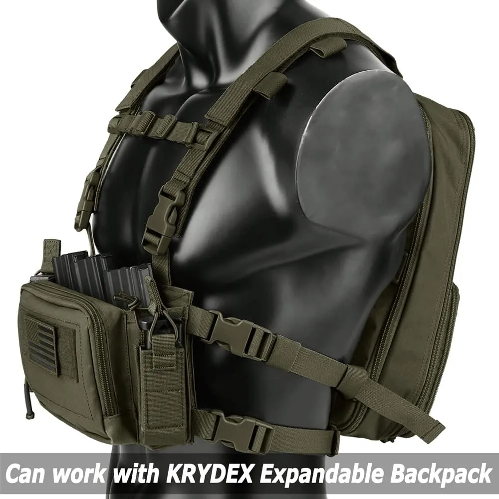 KRYDEX Tactical Chest Rig with Triple 5.56/7.62 Mag Pouch Insert 9mm Mag Pouches and X Harness