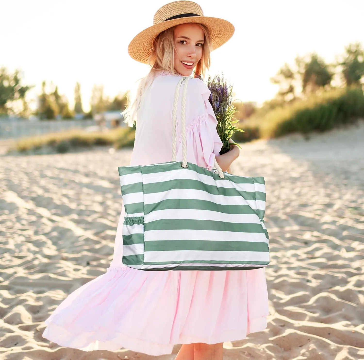 KUAK Beach Bag, Large Beach Bags for Women Waterproof Sandproof Beach Tote Bag with Zipper and Pockets for Pool Family