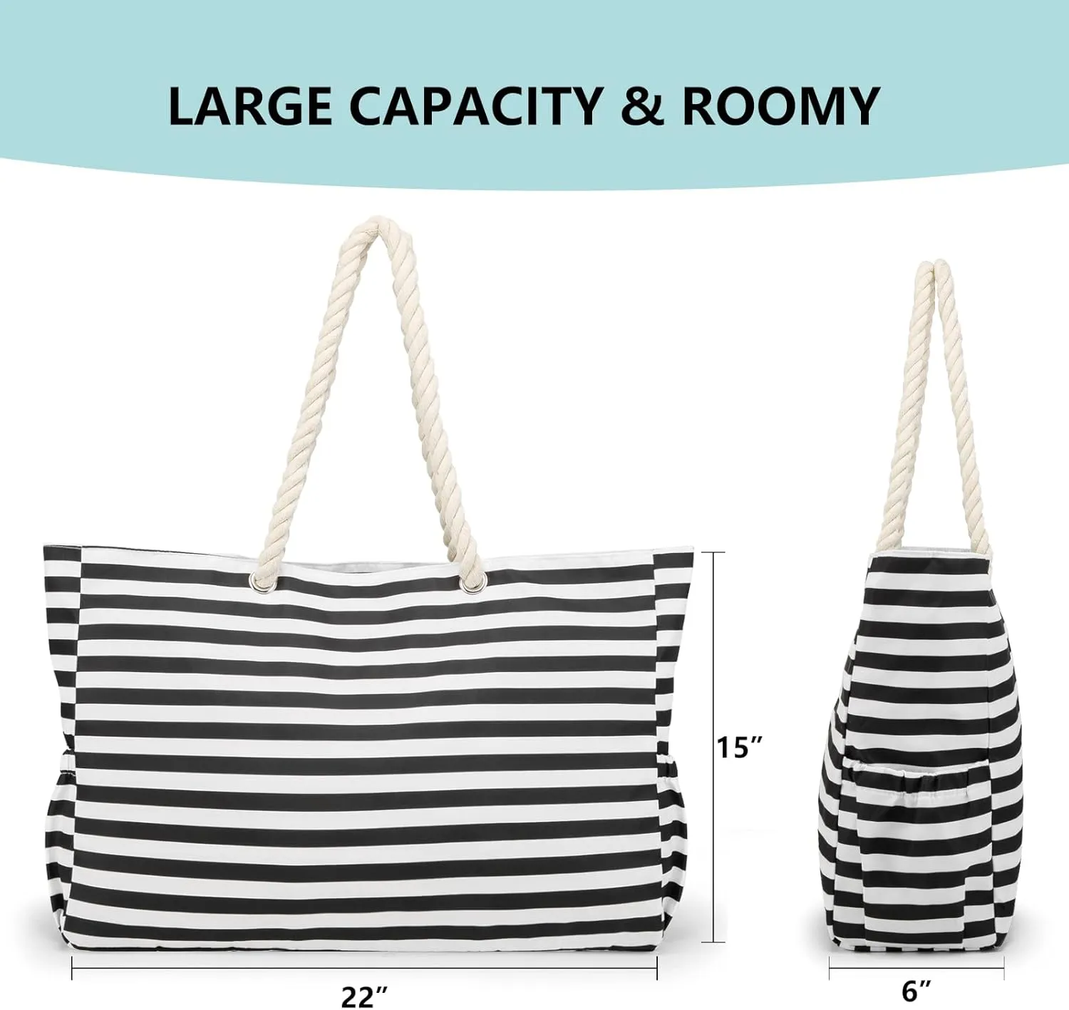 KUAK Beach Bag, Large Beach Bags for Women Waterproof Sandproof Beach Tote Bag with Zipper and Pockets for Pool Family