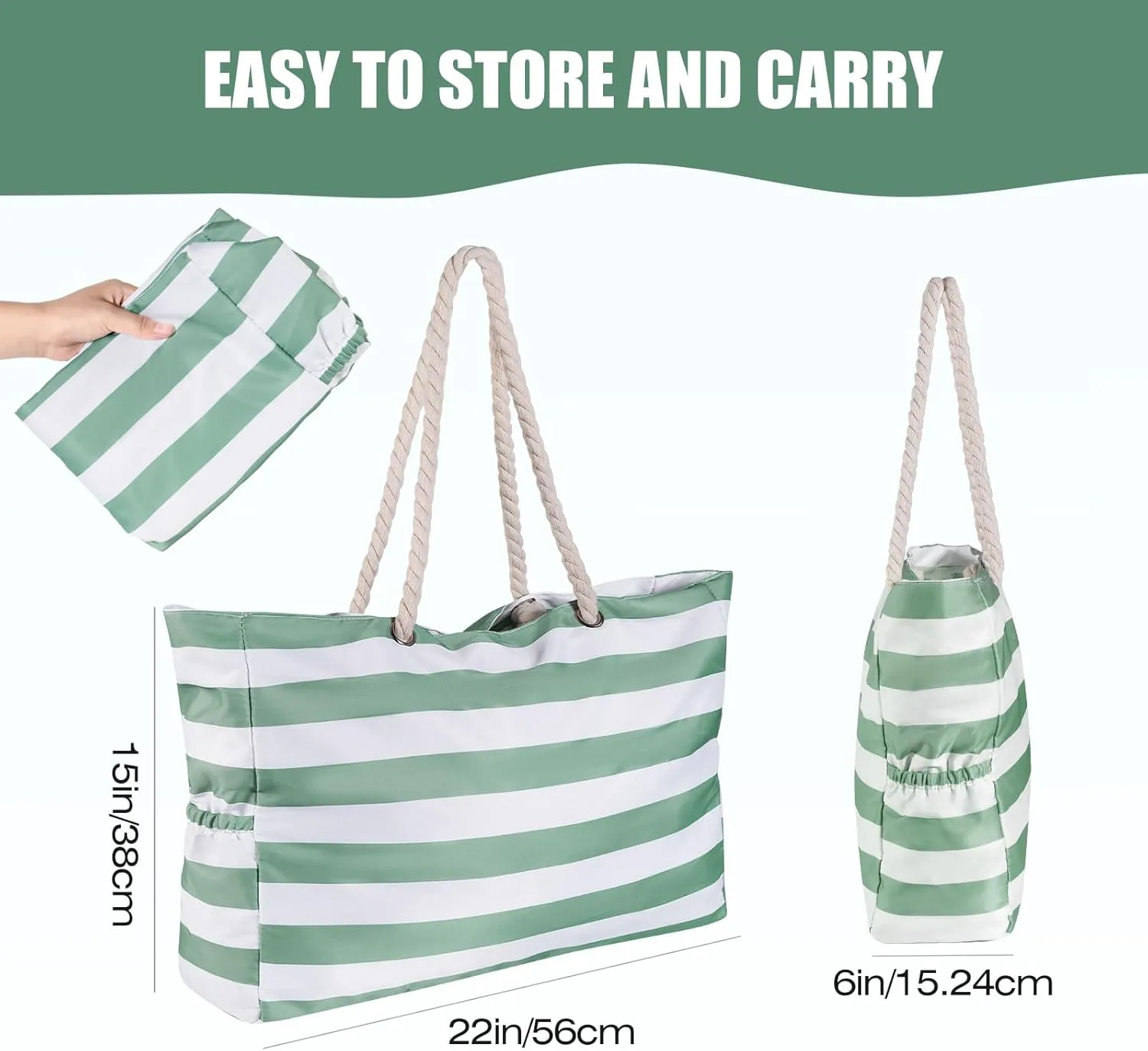 KUAK Beach Bag, Large Beach Bags for Women Waterproof Sandproof Beach Tote Bag with Zipper and Pockets for Pool Family