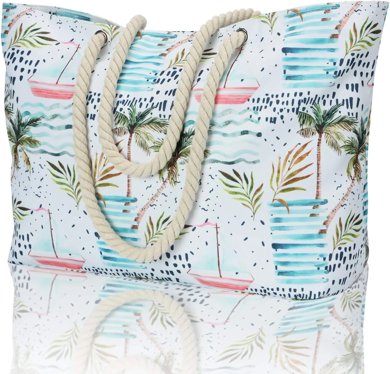 KUAK Beach Bags for Women Extra Large Beach Tote Bag with Top Zipper, 3 Inner Pockets Waterproof Sandproof Swim Pool Bag