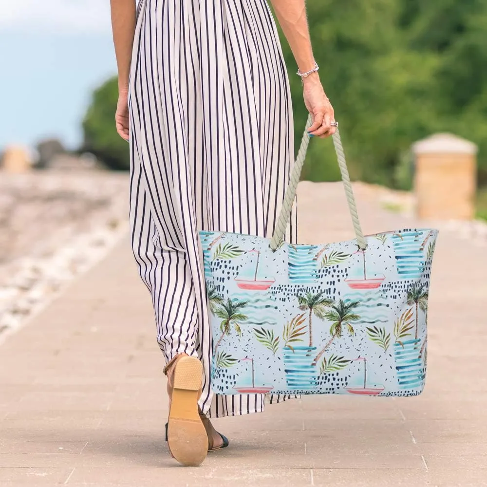 KUAK Beach Bags for Women Extra Large Beach Tote Bag with Top Zipper, 3 Inner Pockets Waterproof Sandproof Swim Pool Bag