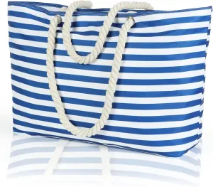 KUAK Beach Bags for Women, Extra Large Waterproof Sandproof Beach Tote Bag with Top Zipper, 3 Inner Pockets, Rope Handles