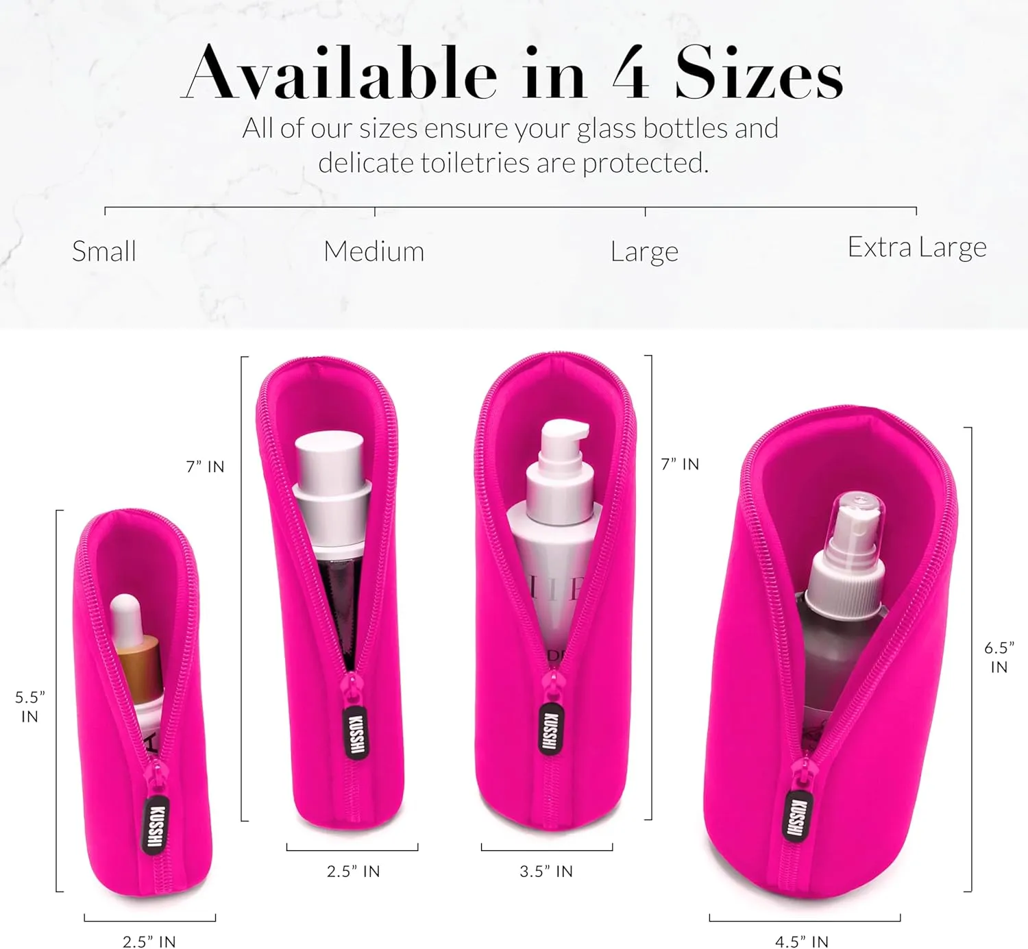 KUSSHI Neoprene Mini Makeup Pouch for Purse and Travel - Small Travel Pouch for Delicate Bottles and Beauty Items - For Foundations, Serums, Perfumes and More - Small Purse Pouch (Size M, Pink)