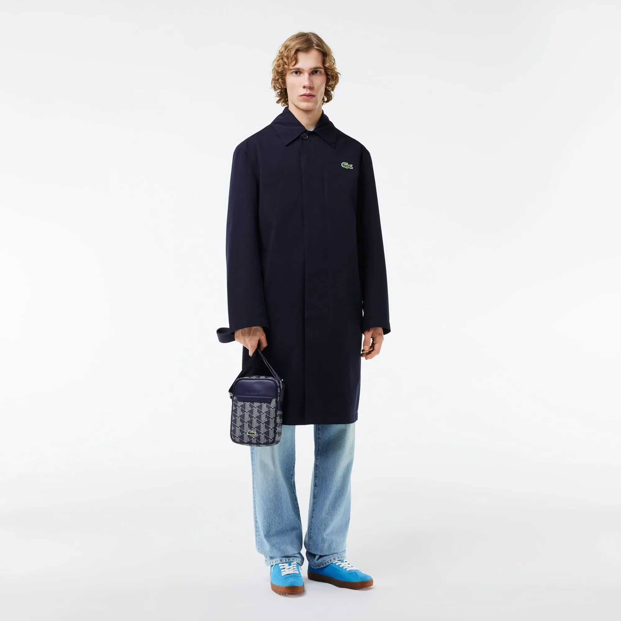 Lacoste Men's Vertical Camera Bag, Silver Chine/White-Navy Blue-Sunny, One