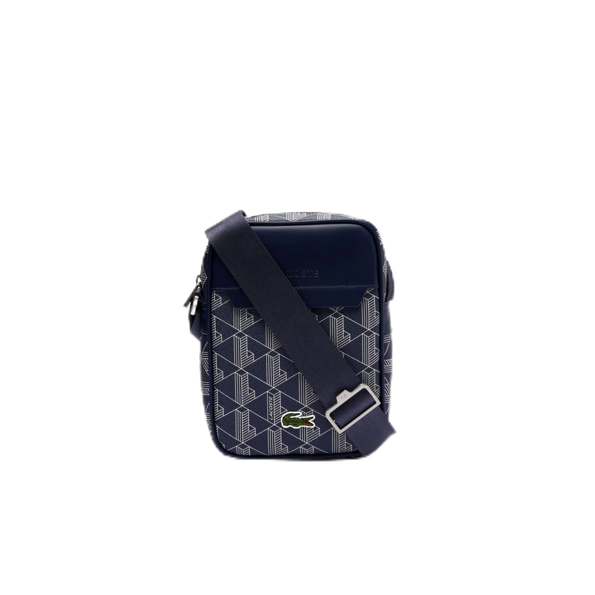 Lacoste Men's Vertical Camera Bag, Silver Chine/White-Navy Blue-Sunny, One