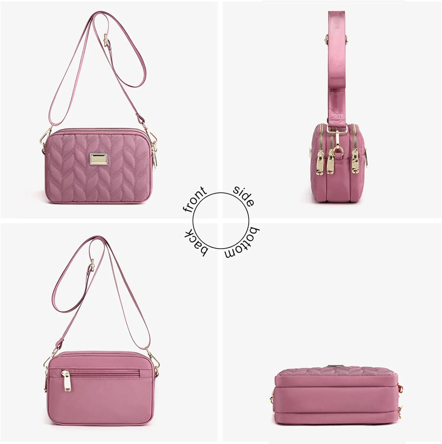 Ladies Girls Crossbody Bag Multi-Pocket Shoulder Bag Waterproof Nylon Handbag Small Cellphone Purse Wallet for Women