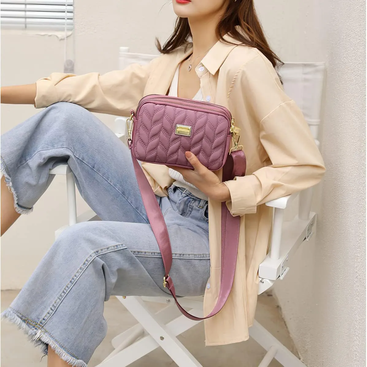 Ladies Girls Crossbody Bag Multi-Pocket Shoulder Bag Waterproof Nylon Handbag Small Cellphone Purse Wallet for Women