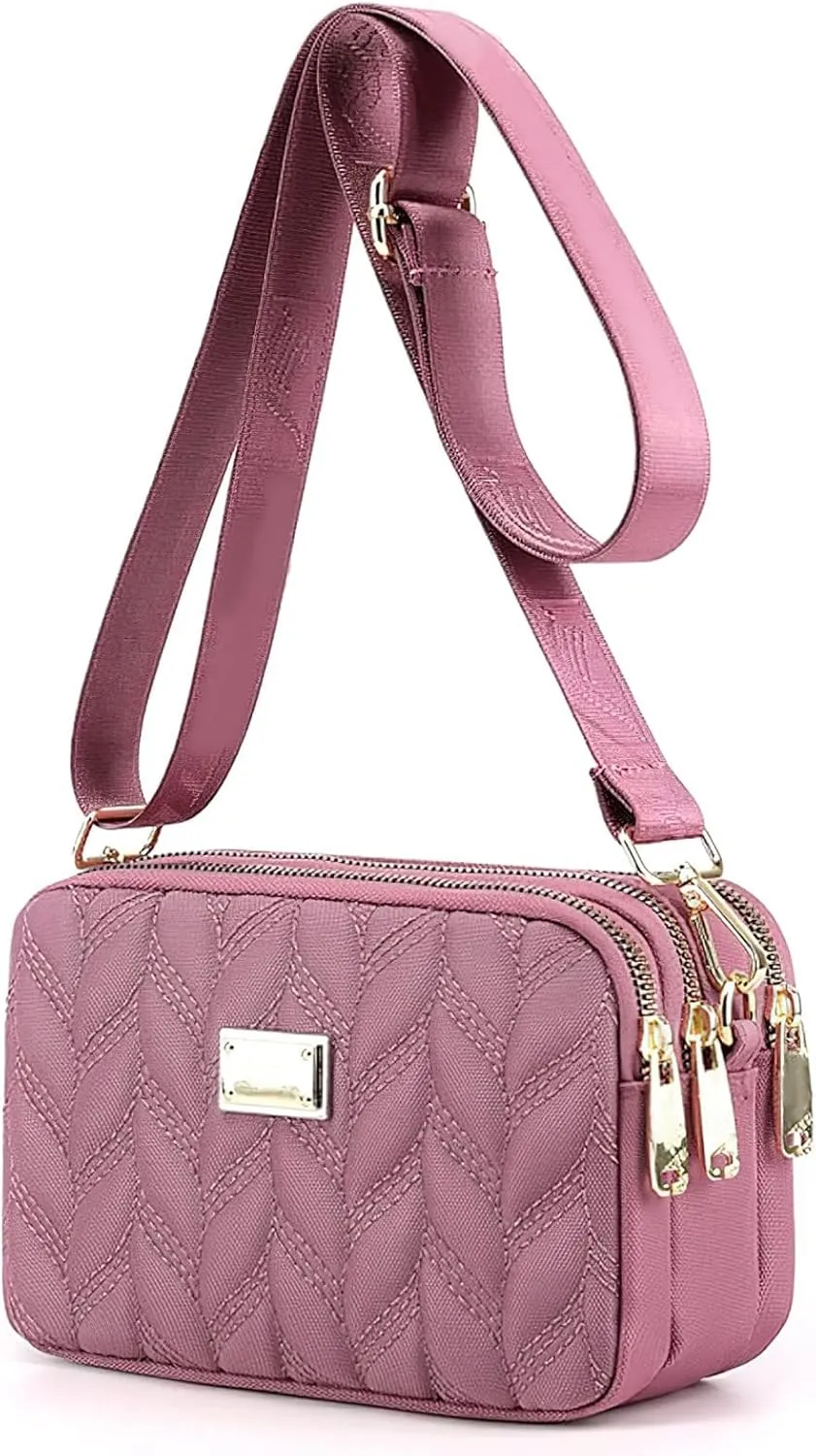 Ladies Girls Crossbody Bag Multi-Pocket Shoulder Bag Waterproof Nylon Handbag Small Cellphone Purse Wallet for Women