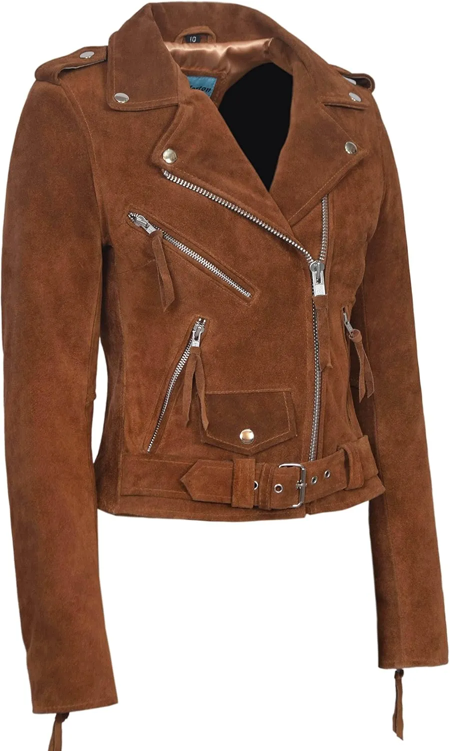 Ladies New BRANDO Women Tan Suede Cool Classic Motorcycle Biker Real Leather Jacket LDS MBF