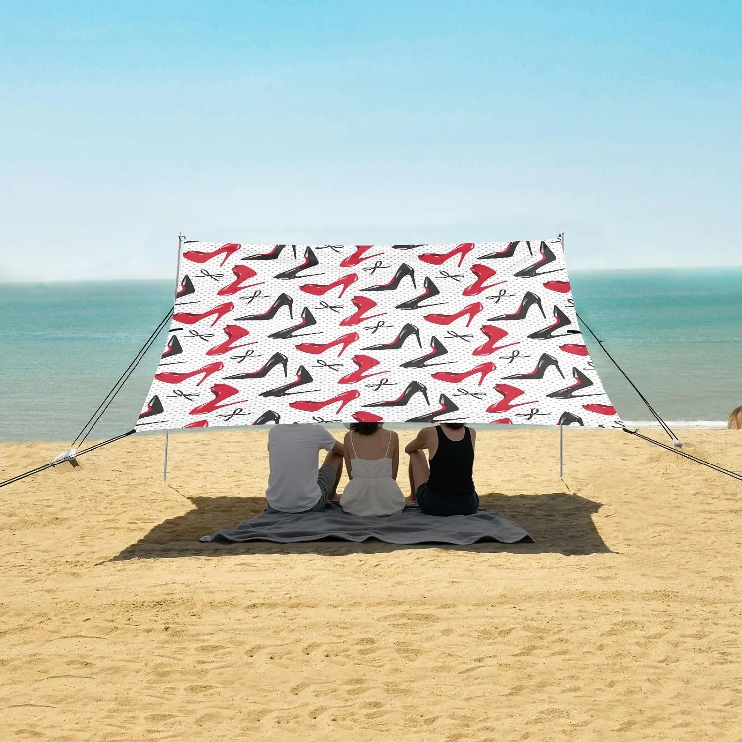 Ladies Shoes Cute Bowknot Beach Canopy Tent Anti-UV & Wind Resistant, Camping Sun Shelter Easy Setup Portable,Outdoor Shade Tents with Sandbags,Sand Shovels,Ground Pegs & Stability Poles
