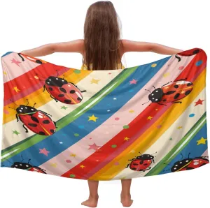 Ladybuges Beach Towel for Kids, 30'' x 60'' Microfiber Beach Towels Red Ladybugs Rainbow Absorbent Quick Dry Sand Proof Oversized Large Towel for Swim Pool Camping