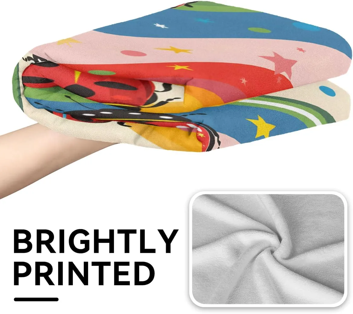 Ladybuges Beach Towel for Kids, 30'' x 60'' Microfiber Beach Towels Red Ladybugs Rainbow Absorbent Quick Dry Sand Proof Oversized Large Towel for Swim Pool Camping