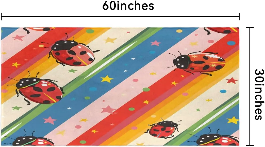 Ladybuges Beach Towel for Kids, 30'' x 60'' Microfiber Beach Towels Red Ladybugs Rainbow Absorbent Quick Dry Sand Proof Oversized Large Towel for Swim Pool Camping