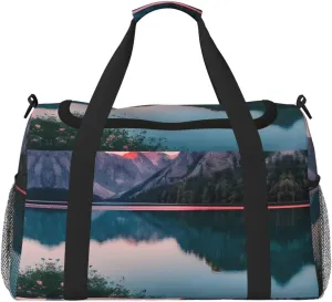 Lake and Sunset Print Weekender Bag Large Capacity Hand Travel Bag Carry On Tote Airplane Travel Tote