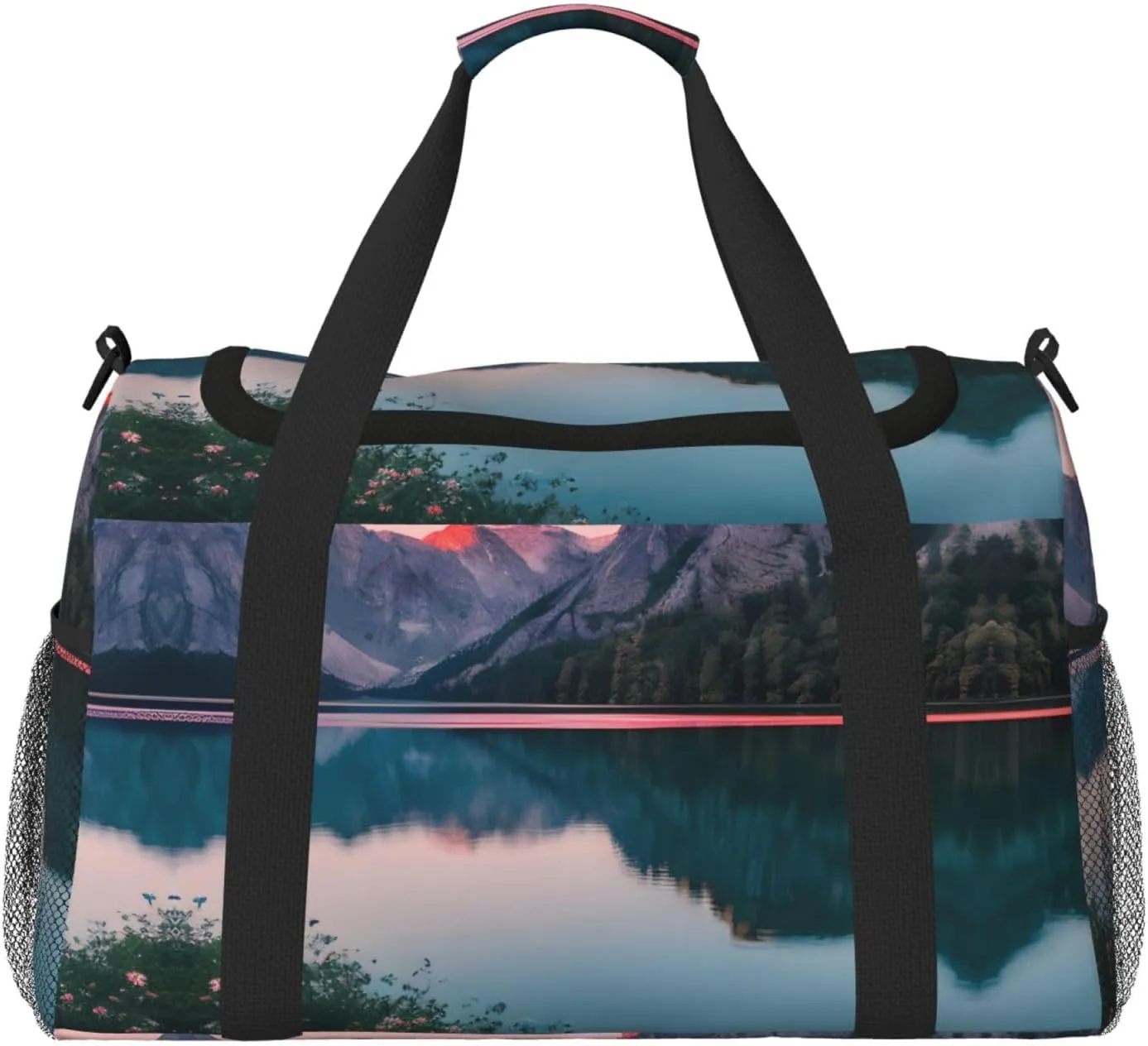 Lake and Sunset Print Weekender Bag Large Capacity Hand Travel Bag Carry On Tote Airplane Travel Tote