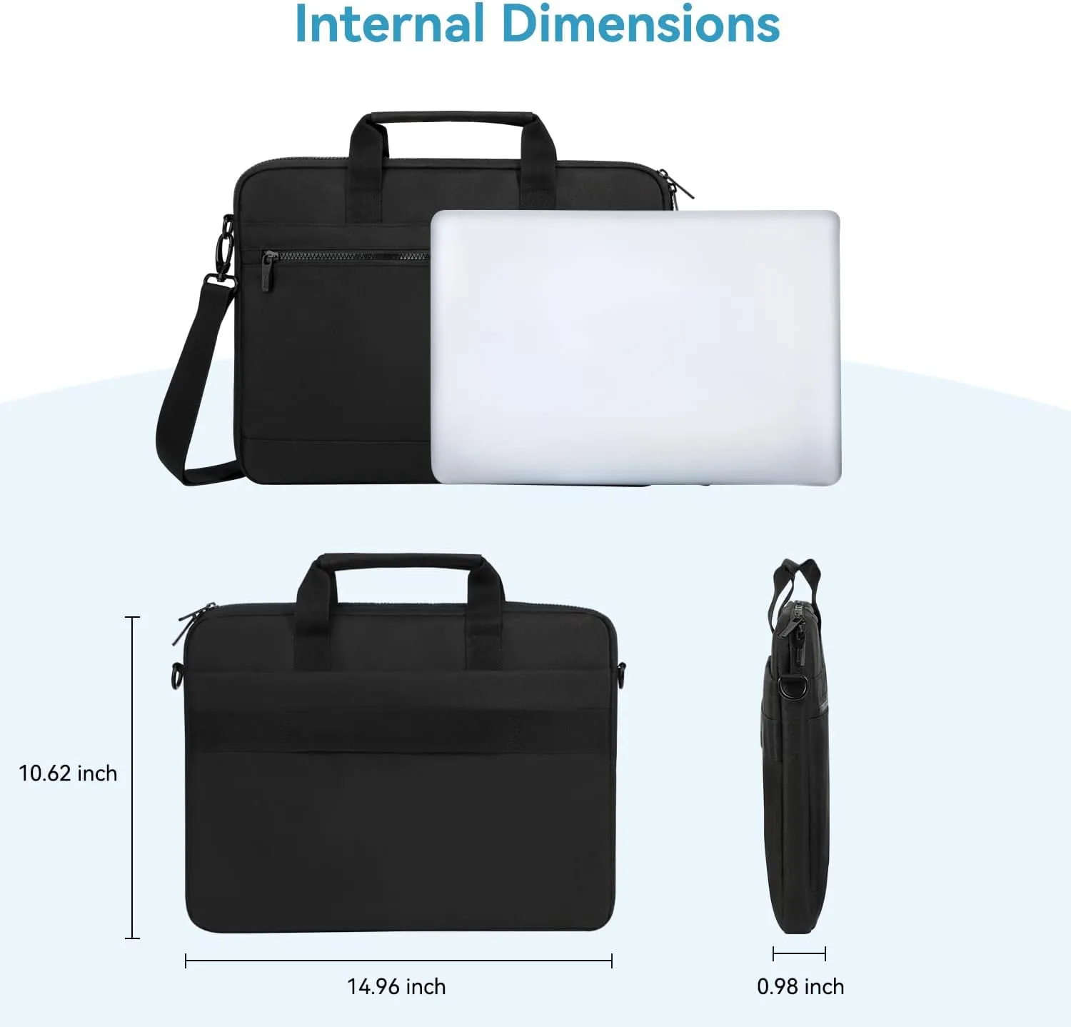 LANDICI 360° Protective Laptop Bag Case 14-15 Inch with Shoulder Strap & Handle, Waterproof Computer Sleeve Cover for MacBook Air/Pro 15, Chromebook 14, Slim Briefcase for Men Women, Black