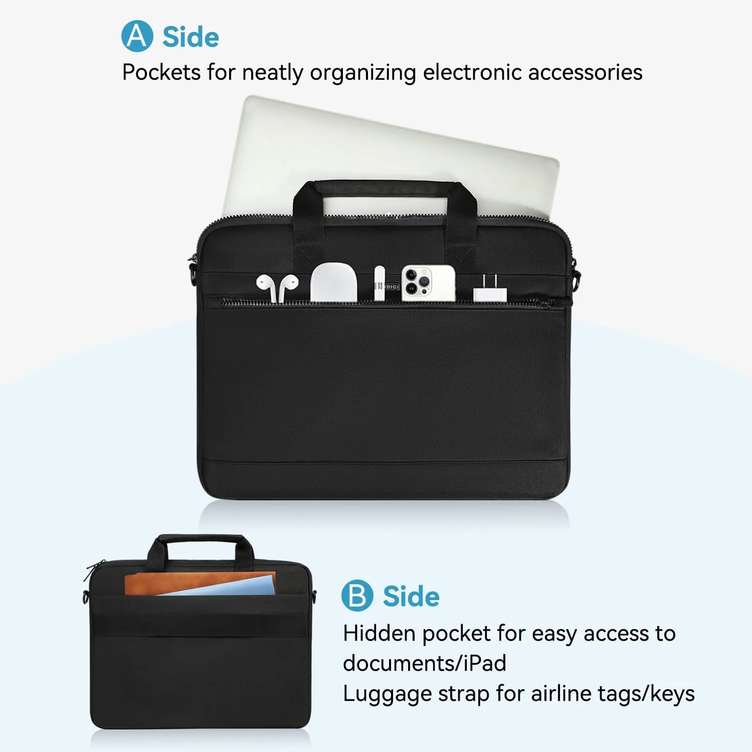 LANDICI 360° Protective Laptop Bag Case 14-15 Inch with Shoulder Strap & Handle, Waterproof Computer Sleeve Cover for MacBook Air/Pro 15, Chromebook 14, Slim Briefcase for Men Women, Black