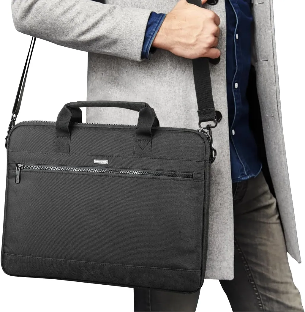 LANDICI 360° Protective Laptop Bag Case 14-15 Inch with Shoulder Strap & Handle, Waterproof Computer Sleeve Cover for MacBook Air/Pro 15, Chromebook 14, Slim Briefcase for Men Women, Black