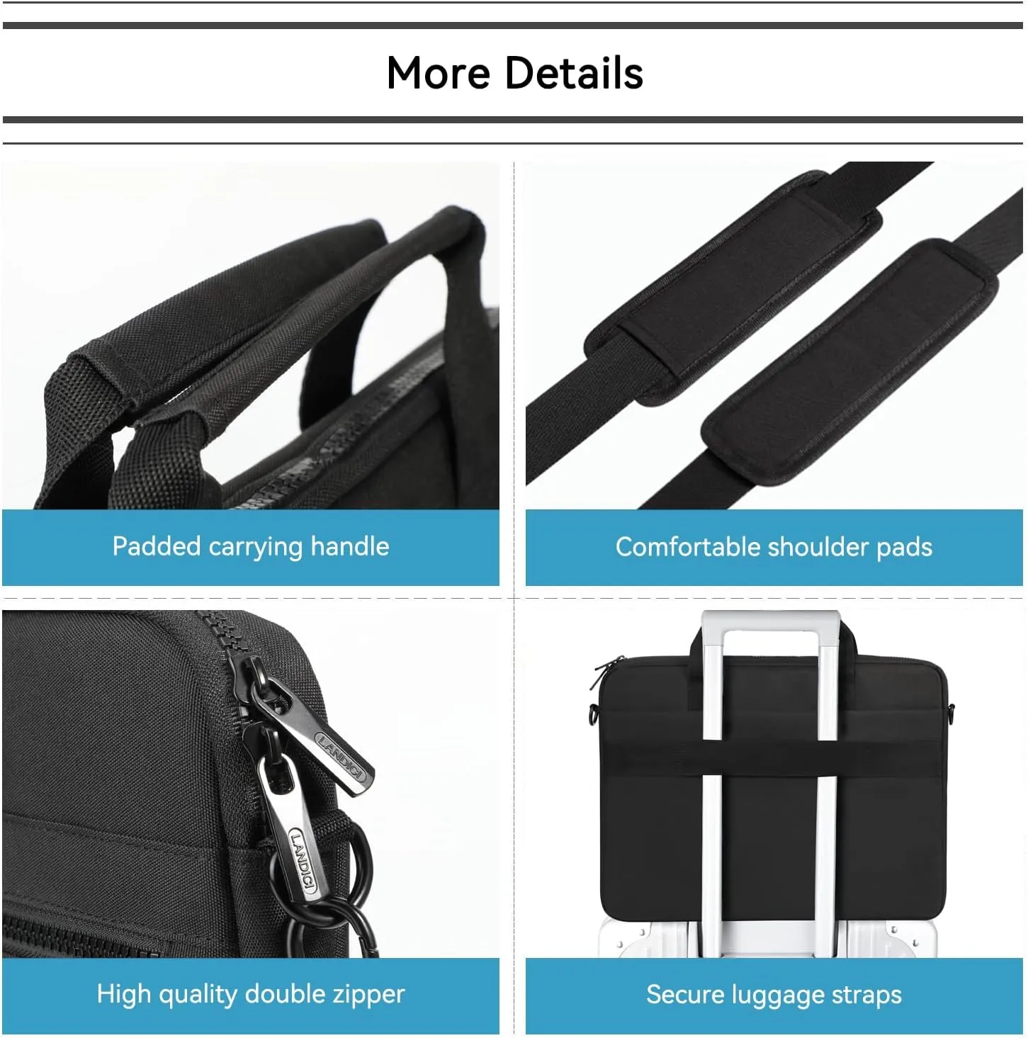 LANDICI 360° Protective Laptop Bag Case 14-15 Inch with Shoulder Strap & Handle, Waterproof Computer Sleeve Cover for MacBook Air/Pro 15, Chromebook 14, Slim Briefcase for Men Women, Black