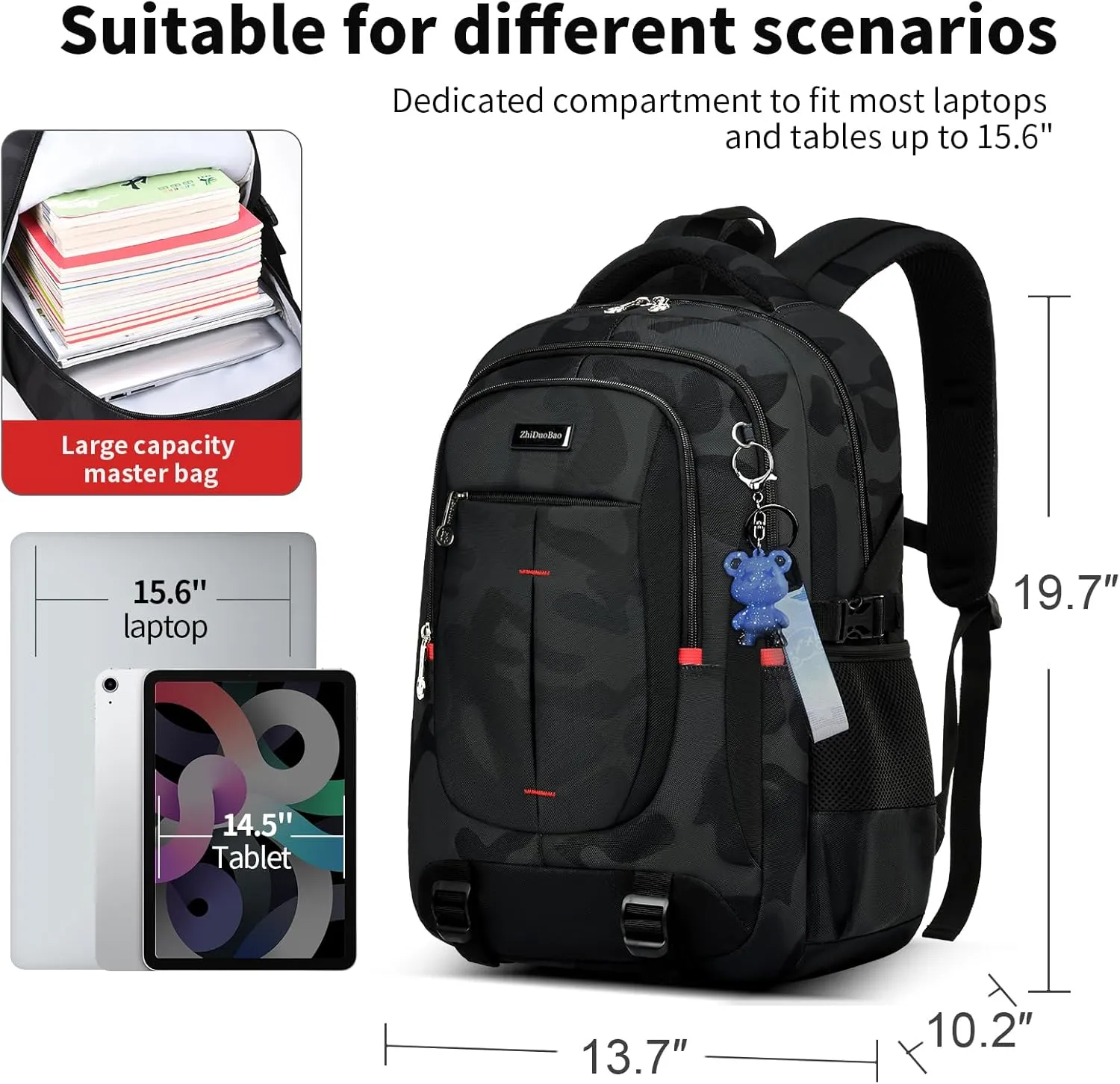 Laptop Backpack, Business Travel Backpack with Charging Slit for Men Womens, Anti Theft Water Resistant Computer Backpack Fits 15-17 Inch Laptop and Notebook black camouflage school bags
