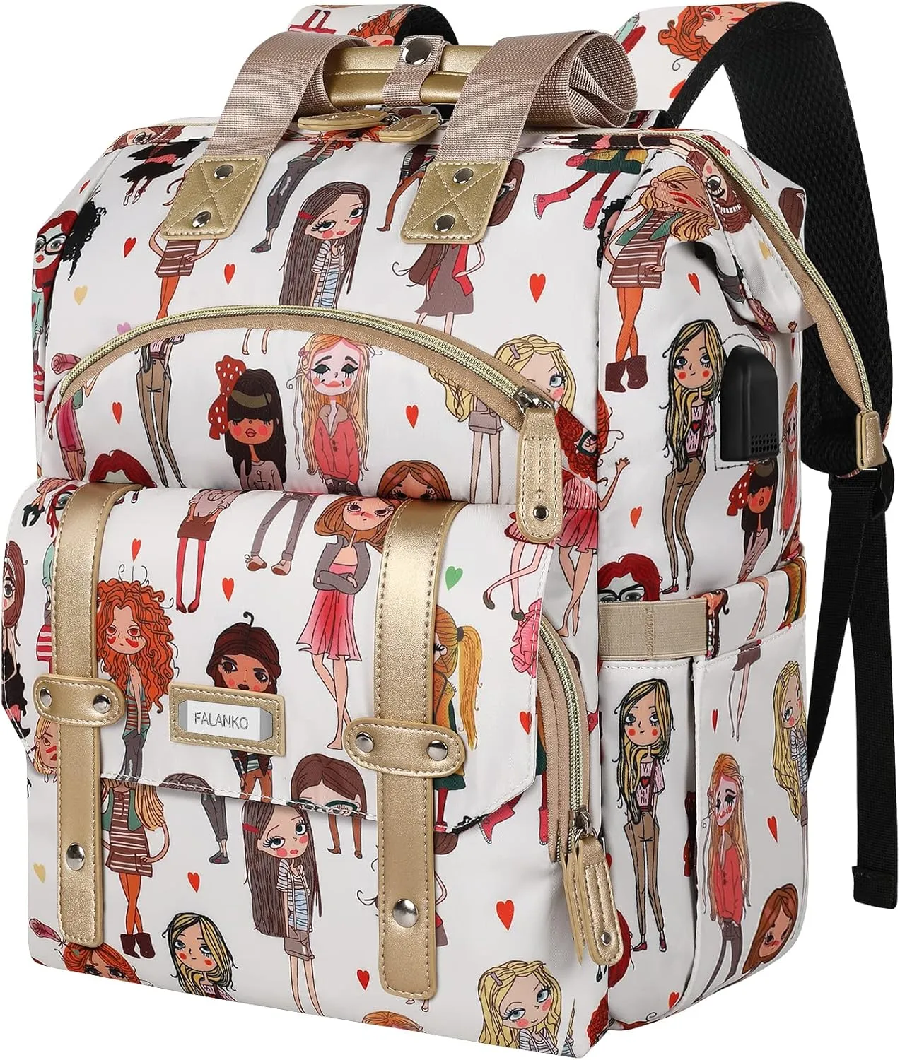 Laptop Backpack for Women,Teacher Doctor Nurse Work Purse Bag for 15.6 Inch Laptop, Wide Open Cute Cartoon Pattern Bookbag, Large backpack for women with USB Charging Port RFID Anti Theft Pocket