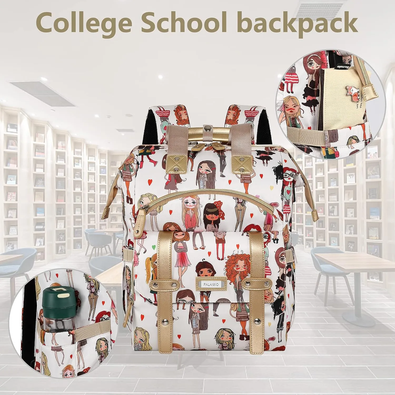 Laptop Backpack for Women,Teacher Doctor Nurse Work Purse Bag for 15.6 Inch Laptop, Wide Open Cute Cartoon Pattern Bookbag, Large backpack for women with USB Charging Port RFID Anti Theft Pocket
