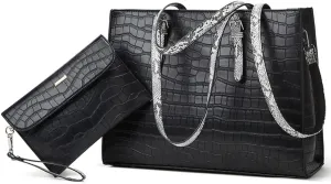 Laptop Bag for Women 15.6 inch Laptop Tote Bag Leather Classy Computer Briefcase for Work Waterproof Handbag 2pcs Set