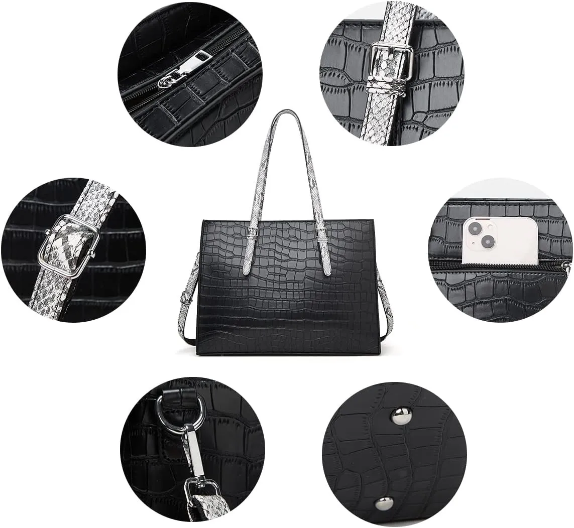 Laptop Bag for Women 15.6 inch Laptop Tote Bag Leather Classy Computer Briefcase for Work Waterproof Handbag 2pcs Set