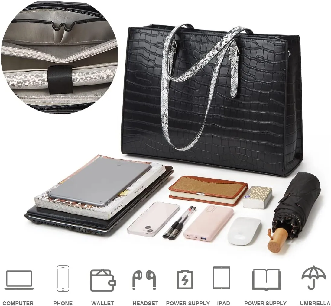 Laptop Bag for Women 15.6 inch Laptop Tote Bag Leather Classy Computer Briefcase for Work Waterproof Handbag 2pcs Set