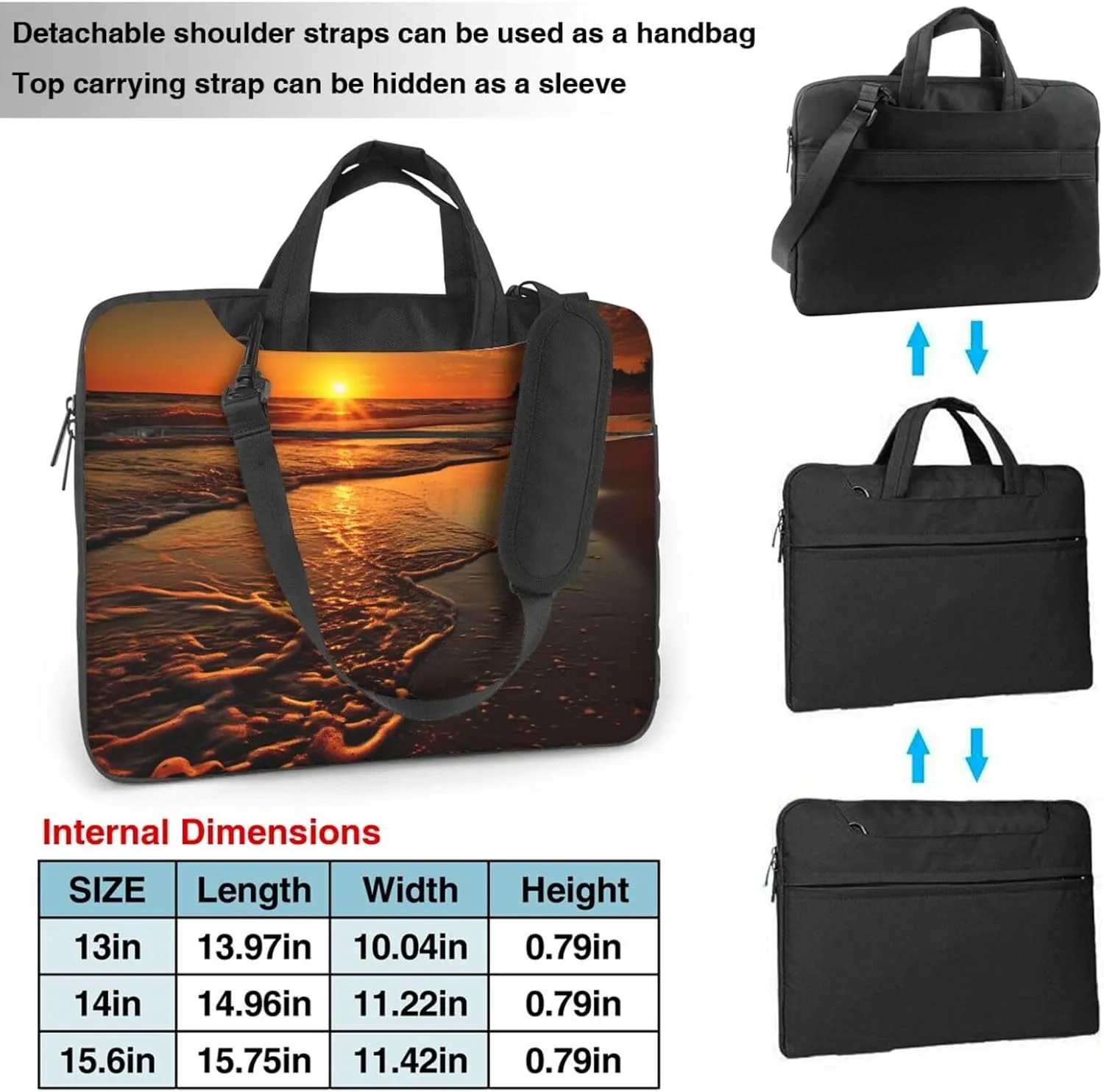 Laptop Sleeve Bag Shockproof Notebook Case Orange Sunrise Beach Computer Carrying Case with Shoulder Strap 14 inch