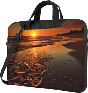 Laptop Sleeve Bag Shockproof Notebook Case Orange Sunrise Beach Computer Carrying Case with Shoulder Strap 14 inch