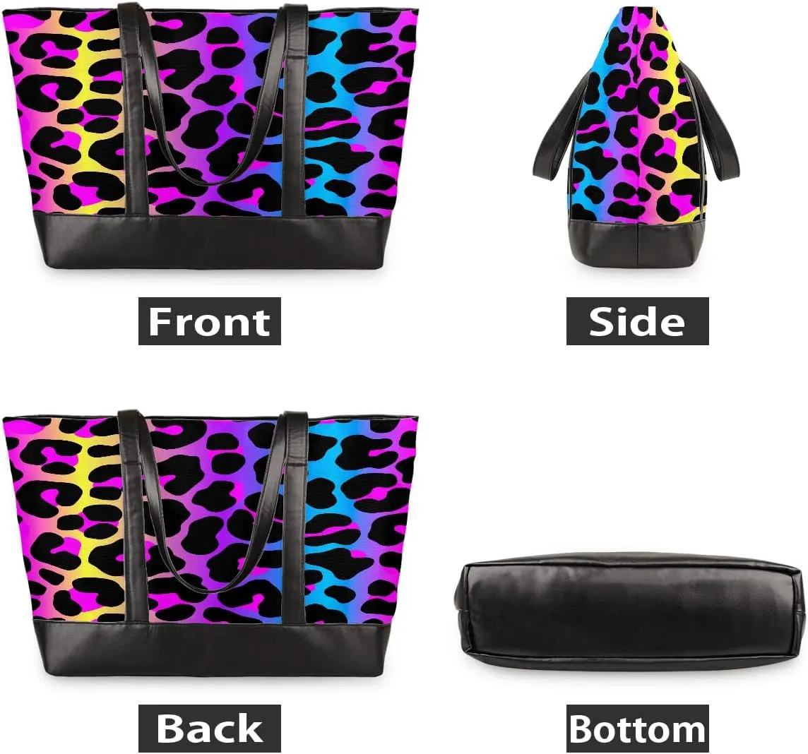Laptop Tote Bag for Women 15.6 inch Leopard Cheetah Computer Briefcase Leather Shoulder Bag Handbag