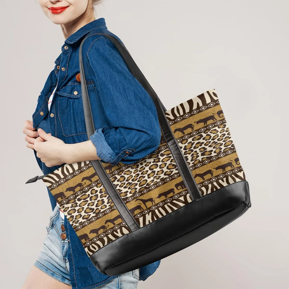 Laptop Tote Bag for Women 15.6 inch Leopard Cheetah Computer Briefcase Leather Shoulder Bag Handbag