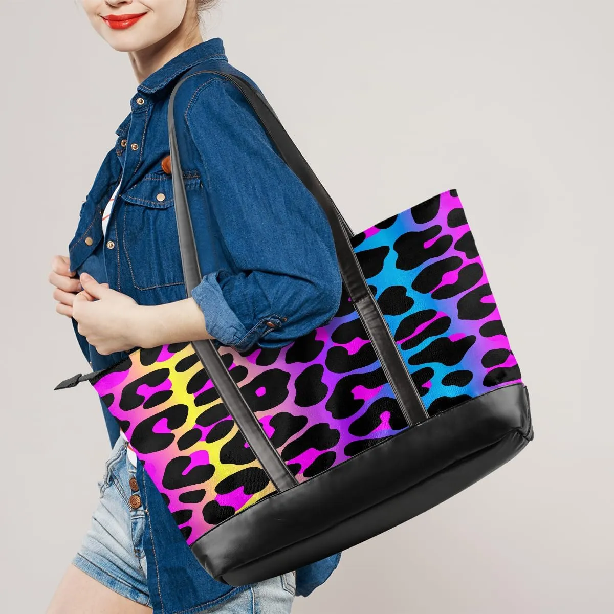 Laptop Tote Bag for Women 15.6 inch Leopard Cheetah Computer Briefcase Leather Shoulder Bag Handbag