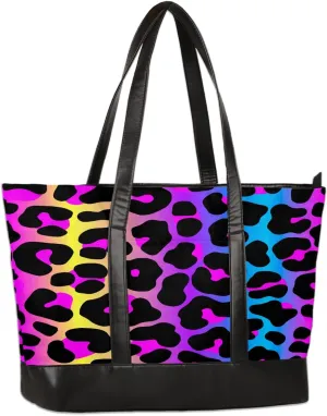 Laptop Tote Bag for Women 15.6 inch Leopard Cheetah Computer Briefcase Leather Shoulder Bag Handbag