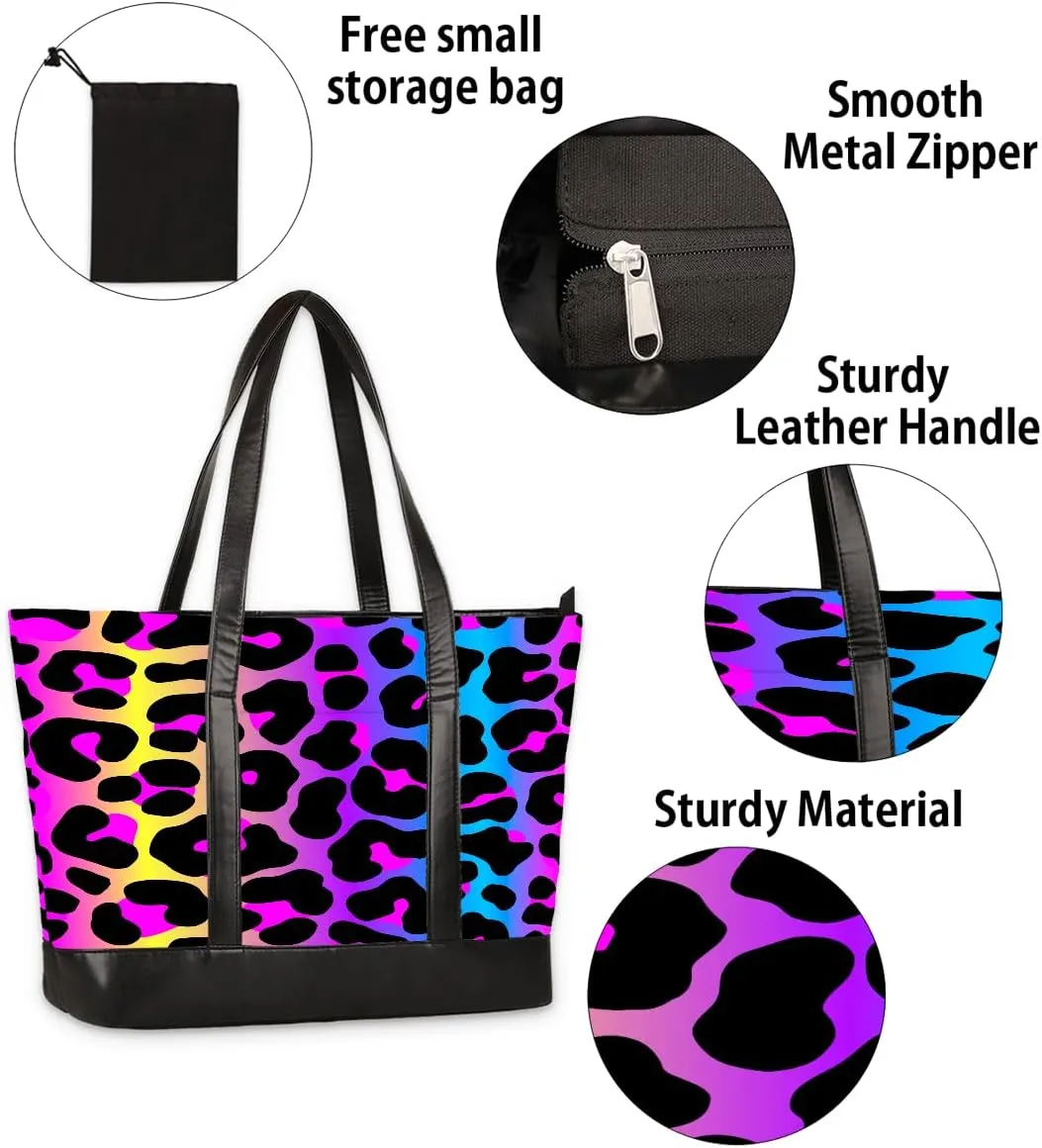 Laptop Tote Bag for Women 15.6 inch Leopard Cheetah Computer Briefcase Leather Shoulder Bag Handbag