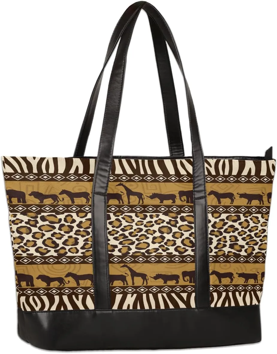Laptop Tote Bag for Women 15.6 inch Leopard Cheetah Computer Briefcase Leather Shoulder Bag Handbag