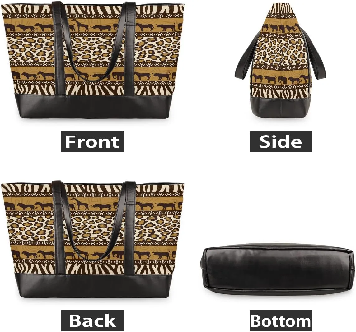 Laptop Tote Bag for Women 15.6 inch Leopard Cheetah Computer Briefcase Leather Shoulder Bag Handbag