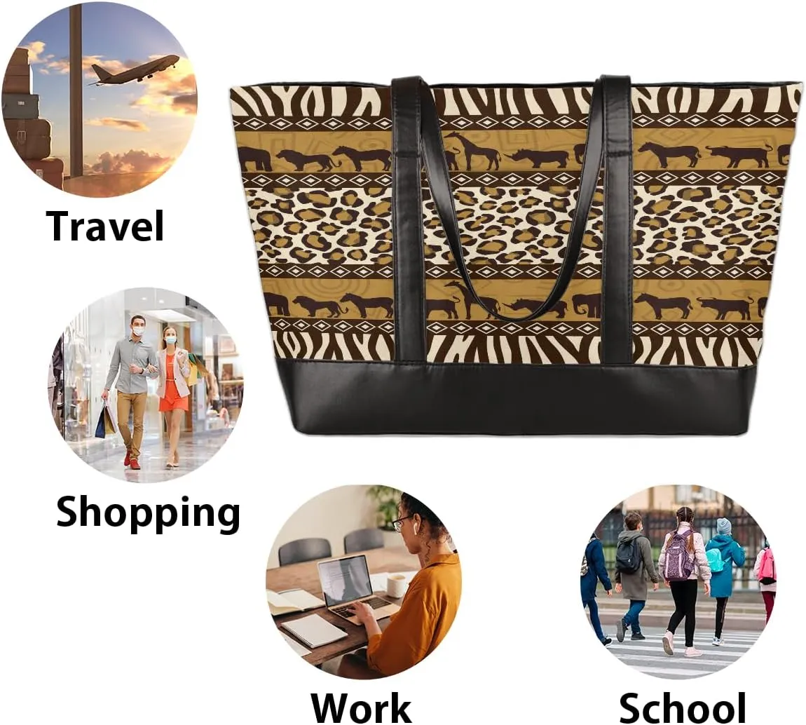 Laptop Tote Bag for Women 15.6 inch Leopard Cheetah Computer Briefcase Leather Shoulder Bag Handbag