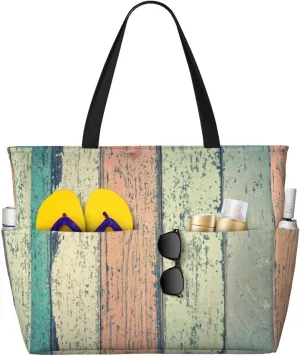 Large Beach Tote Bag for Women Extra Large Capacity Waterproof Sandproof Pool Bag Suitable for Swimming Pool Gym Groceries Travel - Hardwood