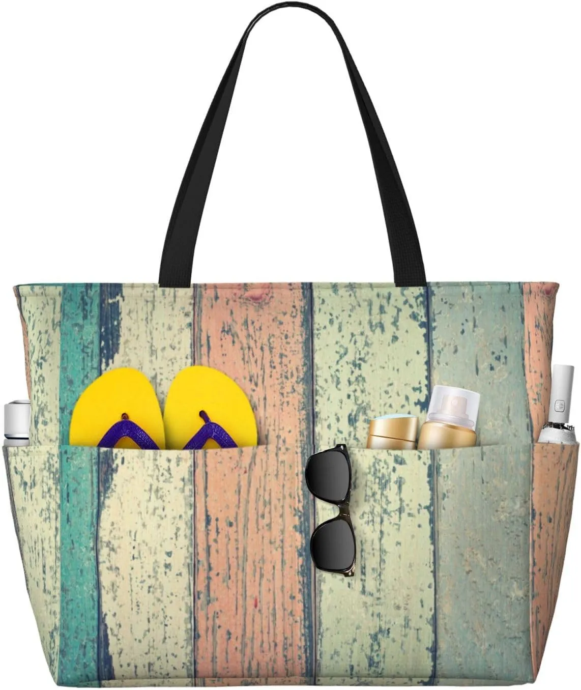 Large Beach Tote Bag for Women Extra Large Capacity Waterproof Sandproof Pool Bag Suitable for Swimming Pool Gym Groceries Travel - Hardwood