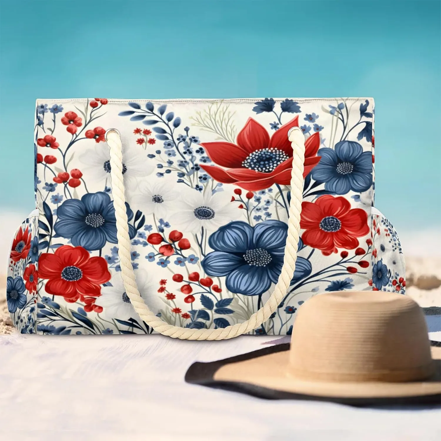 Large Beach Tote Bags for Women, Waterproof Beach Bag with Zipper, Swim Pool Tote Bags