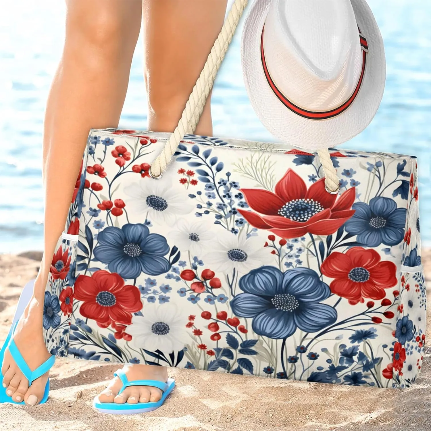 Large Beach Tote Bags for Women, Waterproof Beach Bag with Zipper, Swim Pool Tote Bags