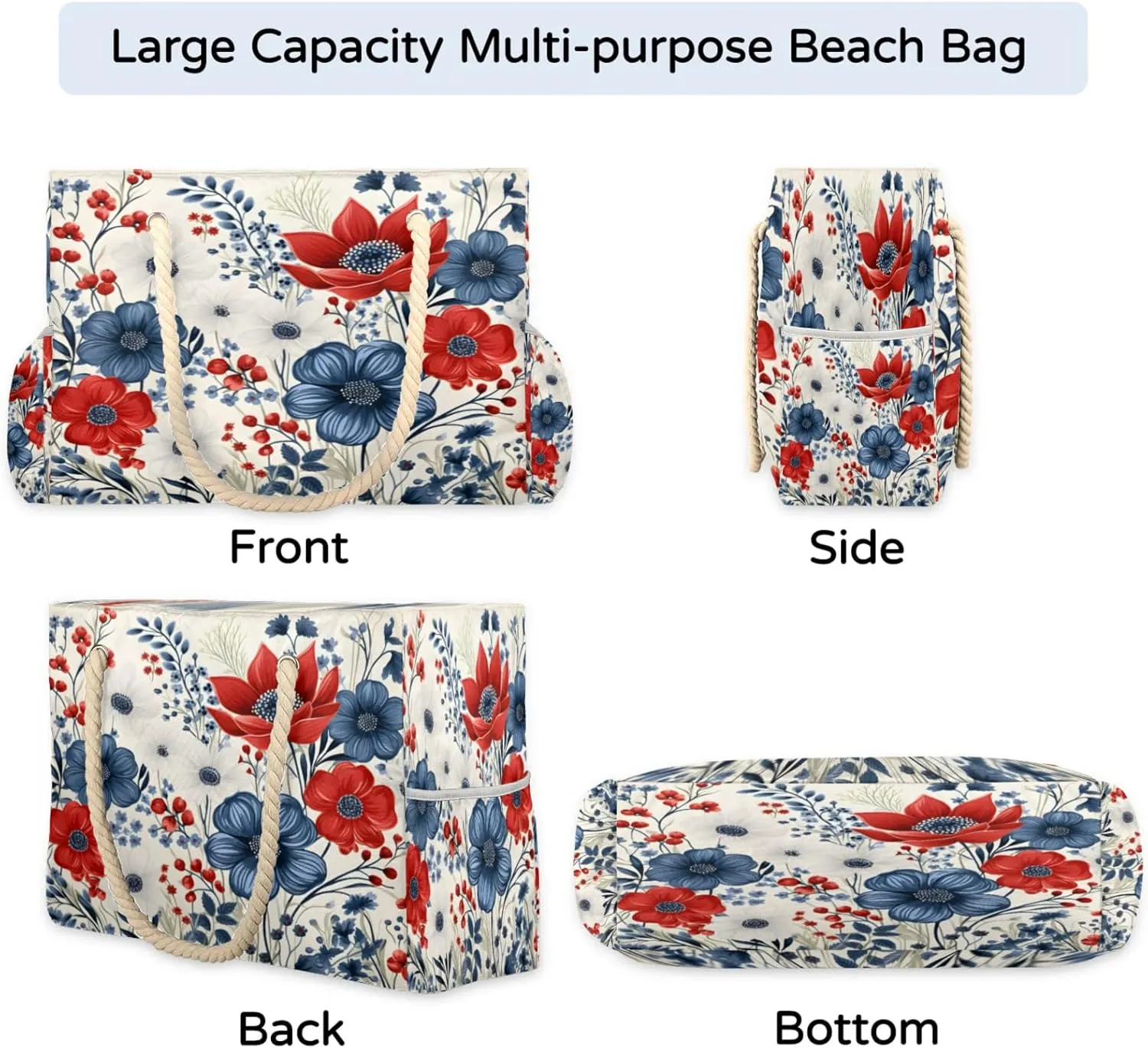 Large Beach Tote Bags for Women, Waterproof Beach Bag with Zipper, Swim Pool Tote Bags