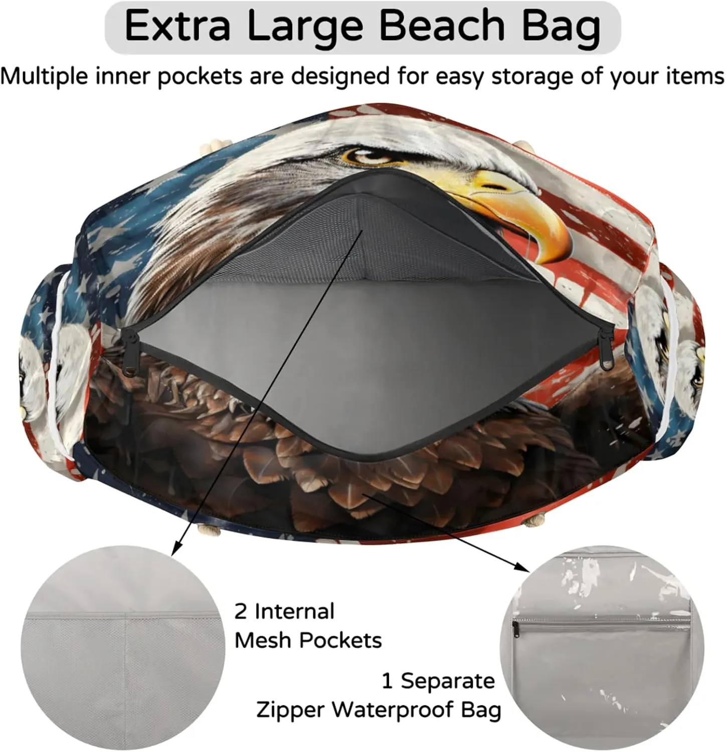 Large Beach Tote Bags with Zipper, Beach Bag for Women, Waterproof Sandproof Pool Swim Bags, Travel Tote Bag