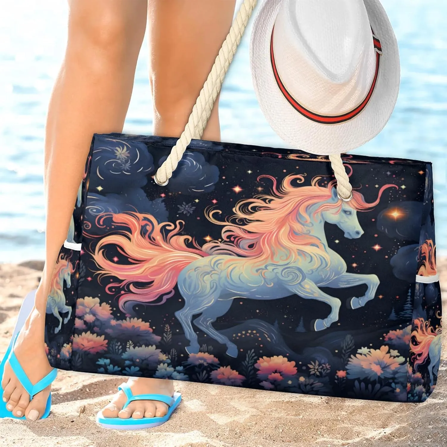 Large Beach Tote Bags with Zipper, Beach Bag for Women, Waterproof Sandproof Pool Swim Bags, Travel Tote Bag