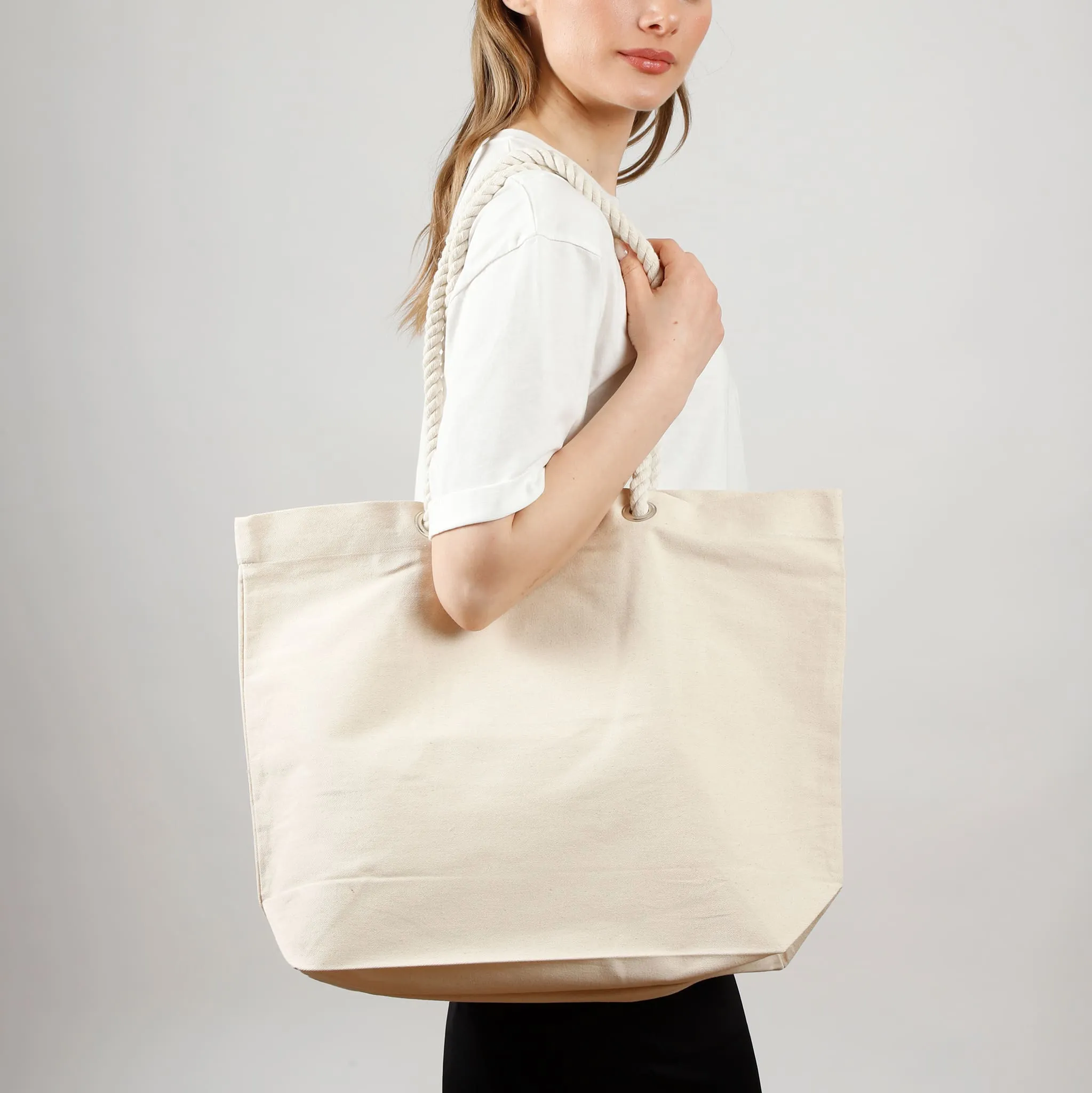 Large Canvas Beach Tote Bag with Fancy Rope Handles- RP260