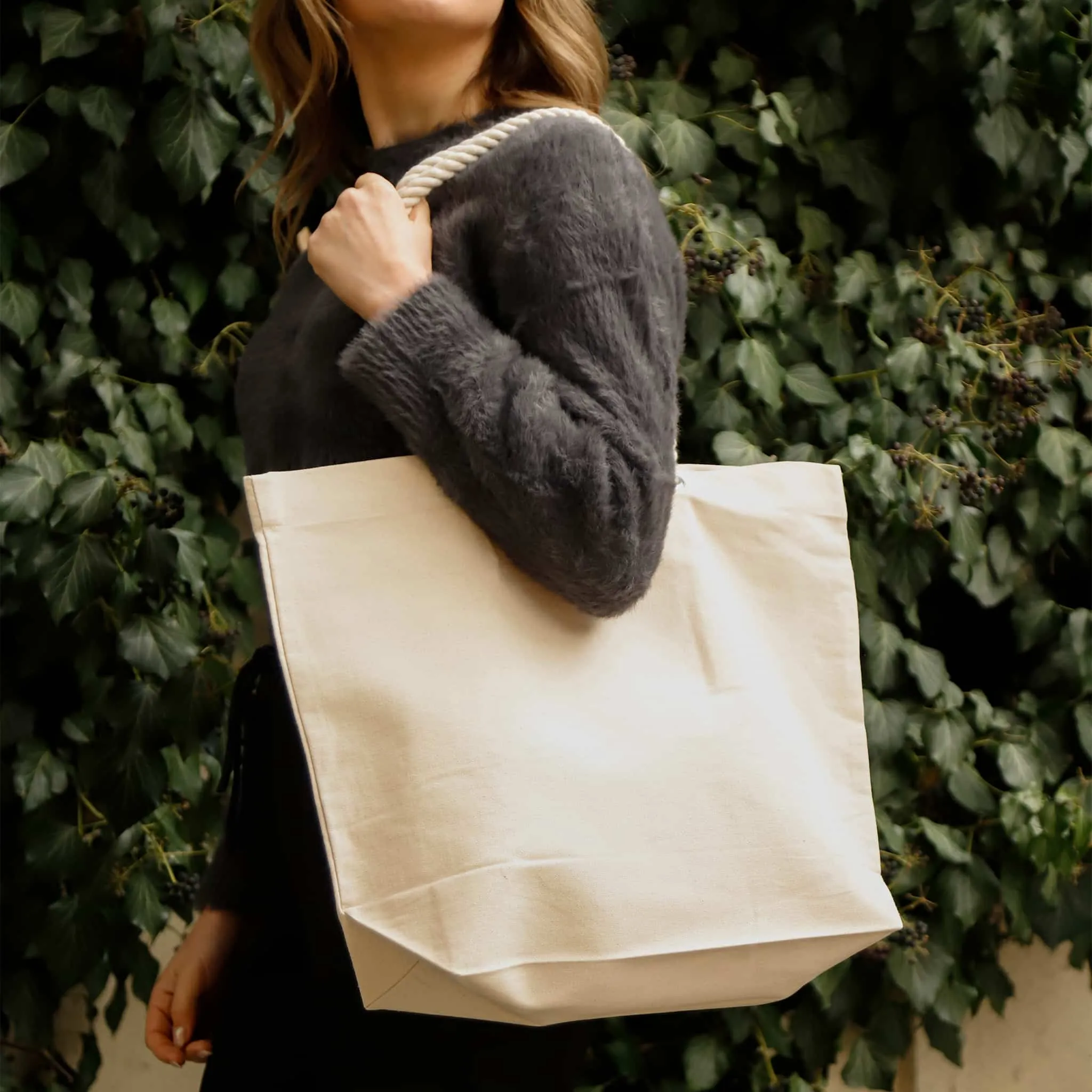 Large Canvas Beach Tote Bag with Fancy Rope Handles- RP260